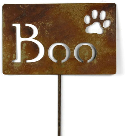 Classic Metal Garden Markers Clearance Items 20 to 33 Inches Tall (Boo + paw print 23", Naturally Rusted)