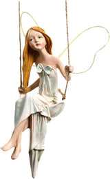 Fairy Garden Swing Fairyland Fantasy Winged Hanging Angel Statue 8In Resin Vivid Decorative Garden Statue for Home Office Yard