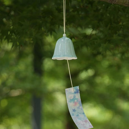 Ceramic Small Japanese Wind Chimes Outdoor, Cute Handmade Pendants Wind Bells/Wind Chimes for Outside with Soothing Melodic Tones for Garden Patio Balcony Home Décor (Blue)