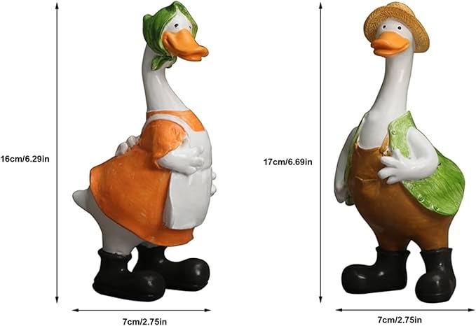 Cute Statues Garden Resin Couple Duck Statue Standing Goose Sculpture Backyard Decor(One -Pair)