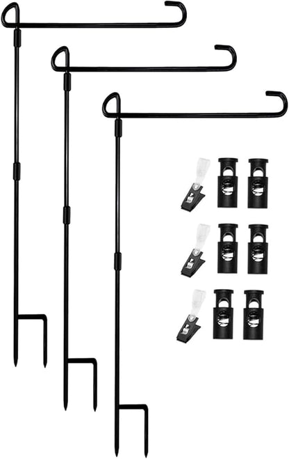 Garden Flag Pole Stand Holder, 3 Pack Garden Flags for Outside with Flag Stopper and Clip Waterproof Powder-Coated Paint for Flag Pole Holder for Outside House,Yard Flags for Outside