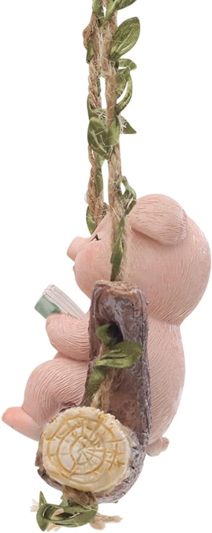 Swing Animals Garden Statue Outdoor Decor, Resin Hanging Animals Figurine Tree Ornaments Yard Art Sculpture for Stump Branch Patio Lawn Decorations (Mom & Baby Pig)