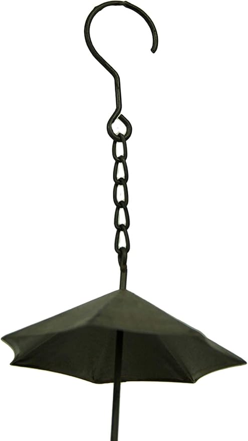 Zeckos Metal Umbrella Rain Chain with Dark Brown Finish, 61 Inch Painted Metal Outdoor Water Diverter for Gutters, Garden, Patio or Gazebo, Decorative Downspout Alternative with Attached Hanger