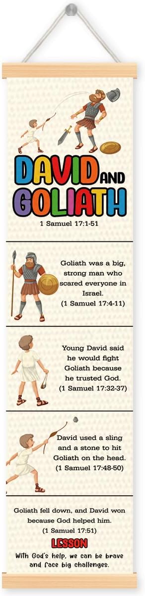 David and Goliath Banner, Church Banner, Christian Rustic Hanging Door Flag, Farmhouse Decorations Outdoor Indoor, Church Activity Decor, Bible Lesson, Scripture and Words Decorations
