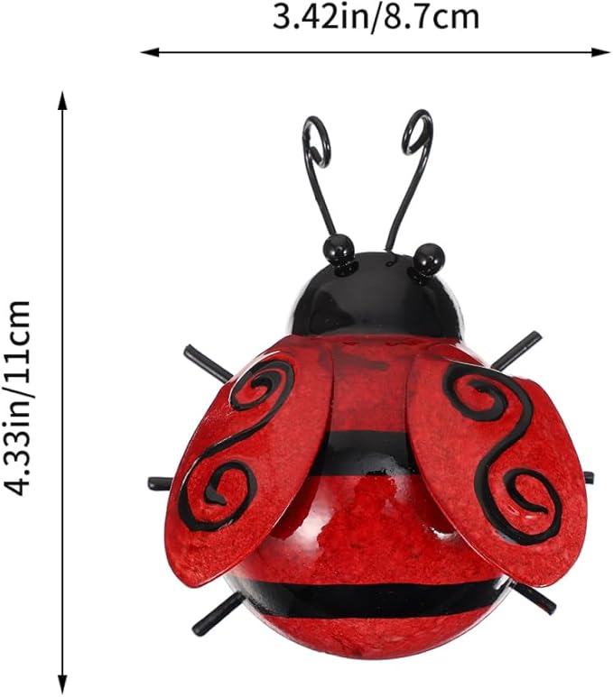 Outdoor Ladybird Craft Statue 3D Iron Ladybug Wall Hanging Decoration for Garden Patio Indoor Bedroom Living Room Adornment