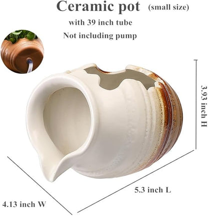 Outdoor Garden Fountain Spitter Pond Water Feature Pump DIY Ceramic Pot Decoration (5.3 inch Color 2)