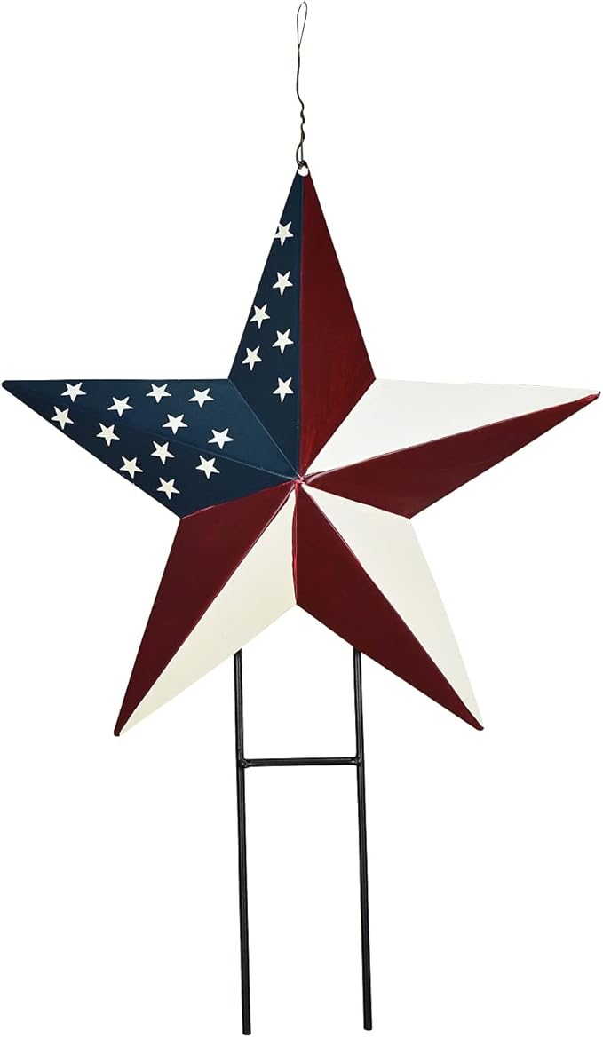 Linfevisi American Flag Star Yard Signs 17.7 Inch Metal Patriotic Barn Stars Garden Stakes US Flag Outdoor 4th of July Decorations Memorial Day Yard Art Lawn Ornaments Patio for Outside