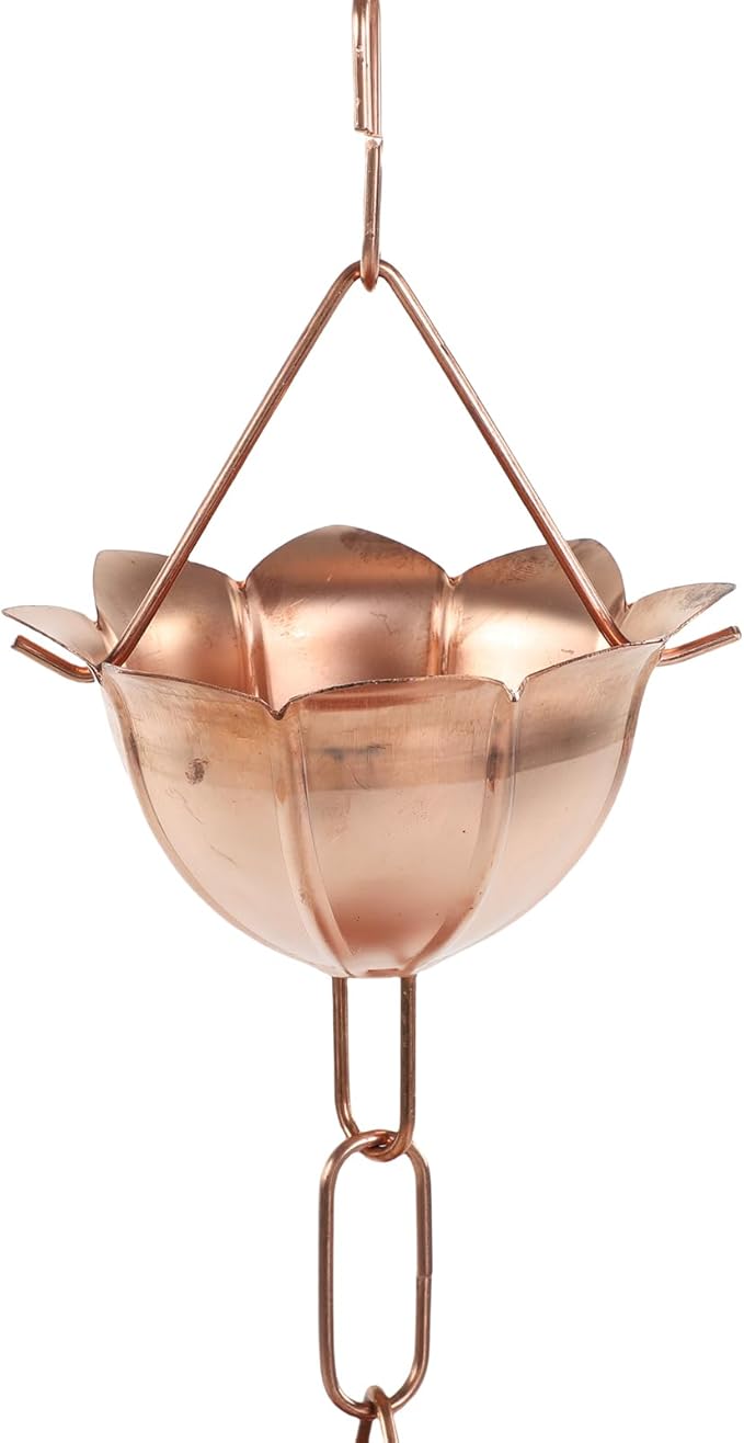 Rain Chain 1m Length 5 Petal Cups Rainwater Drainage Copper Rain Catcher Chain for Gutter