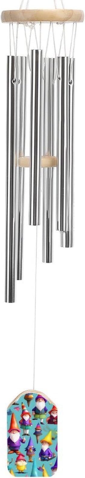 20.5 Inches Decorative Wind Chimes Colorful Gnomes Printed Outdoor Windchime Memorial Wind Chime with 6 Tubes for Outside Garden Backyard Decor