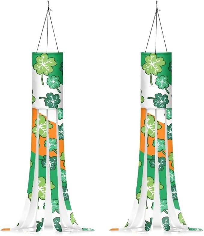 Jeiento Green Leaf Windsock Set of 2 Irish Flag Print St. Patrick Day Themed Holiday Windsock 40-Inch Durable Wind Socks for Outside Recycle Garden Windsock Flag for Home,Yard,Garden,Lawn