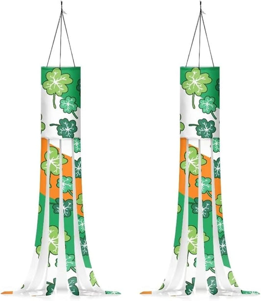 Jeiento Green Leaf Windsock Set of 2 Irish Flag Print St. Patrick Day Themed Holiday Windsock 40-Inch Durable Wind Socks for Outside Recycle Garden Windsock Flag for Home,Yard,Garden,Lawn