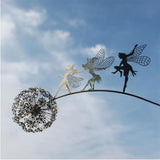 Fcteap Flower Fairy Dancing with Dandelion Garden Art Sculpture Stainless Steel Statue Christmas Halloween Decoration for Outdoor Yard Courtyard Lawn Patio Metal Ornaments (Three Persons)