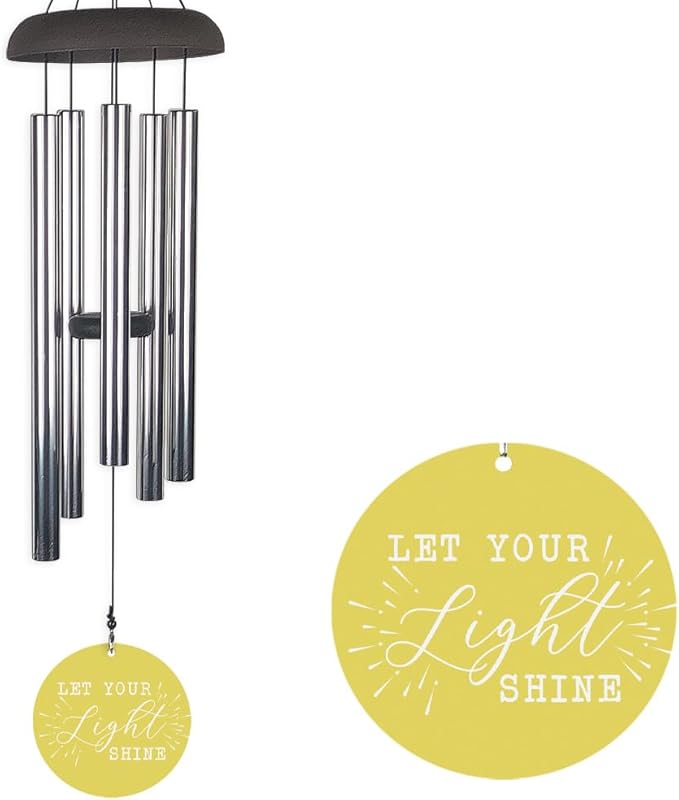 Inspirational Wind Chime Let Your Light Shine with Yellow Sail, Outdoor Hanging Chime for Garden, Porch, or Patio, Motivational Quote Gift with Soothing Sound