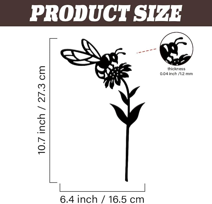SUPERDANT Metal Bee Garden Decor for Outside Flower Yard Stakes for Decorations Outdoor Statues Iron Art Stake Decorative Silhouette Lawn Ornament Patio Porch Farmhouse Decoration Gifts