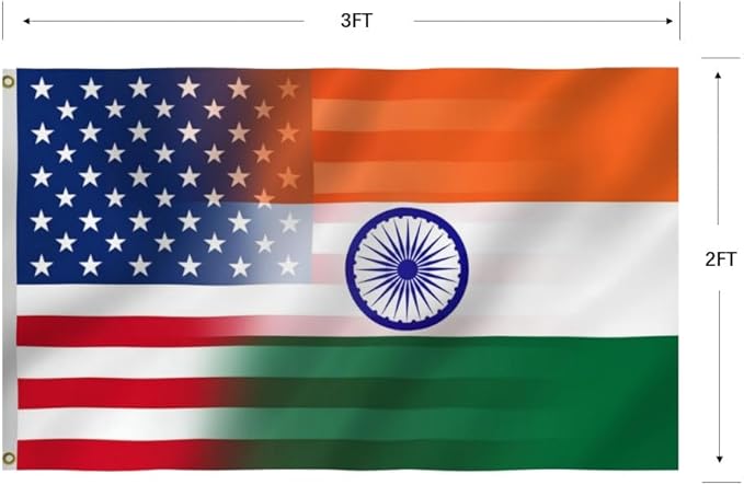 Indian American Combination Flag 2X3FT, US India Flags,Both Sides Printed,Men Women Banner,Vibrant Colors, Double Stitched with 2 Brass Grommets, Bar Garden Street Decoration, GYM, Office Decor,Indoor Outdoor Use,Gifts. (US-IN-Z, 2x3ft)