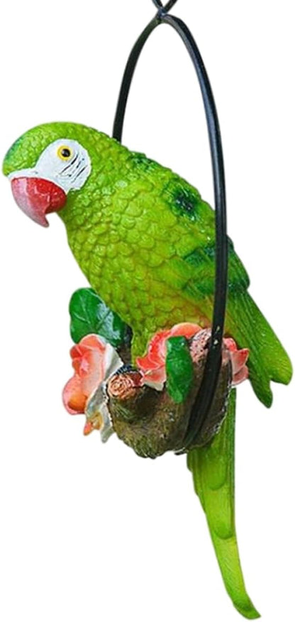 Hanging Parrot Garden Decor Resin Parrot Statue Outdoor Decor Parrot on Perch Garden Sculpture Parrot Statue Garden Sculptures for Outdoor Garden Decorations Vivid Arts Garden Ornaments Green