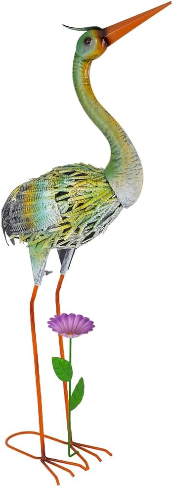 VEWOGARDEN Garden Statues for Outside, 32" Metal Crane Yard Statue Outdoor Animal Statues for Lawn, Patio, Pond, Colorful
