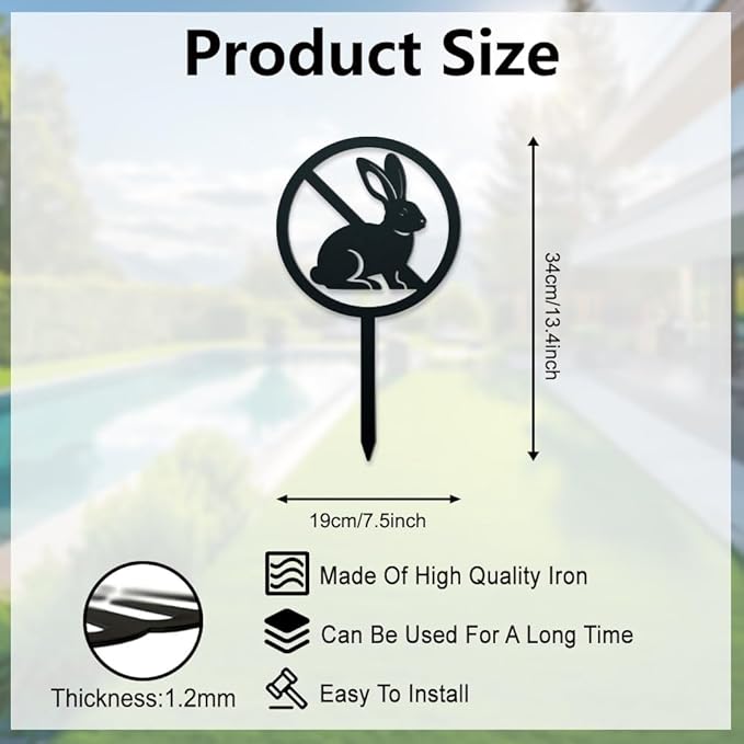 WADORN Rabbit Metal Decorative Garden Stakes, Funny Bunny Silhouette Warning Metal Garden Sign Animal Garden Ornament Gifts Black Yard Art Decoration for Outdoor Backyard Patio Lawn Walkways