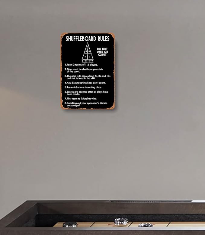 SHUFFLEBOARD BLACK New Metal Signage Wall Rules in Real LifeInteresting Rules Signs for Indoor and Outdoor 8×12 Inches