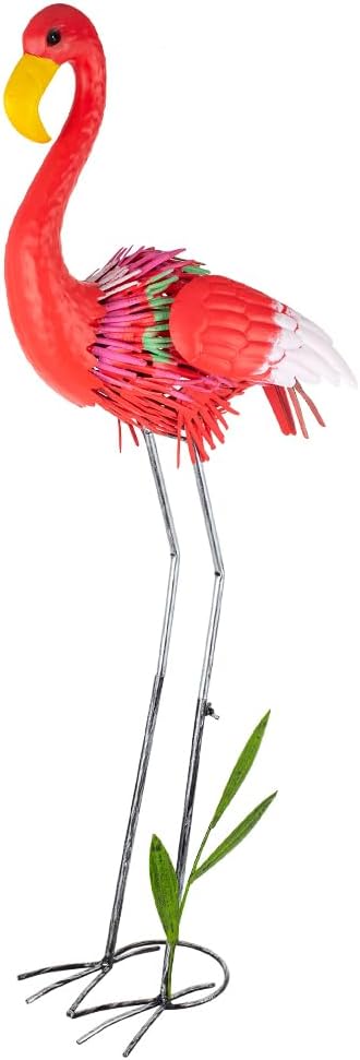 Large Flamingo Statue for Yard, 38.9 Inch Elegant Metal Flamingo Yard Art for Backyard Decor, Lawn Ornament for Patio, Pond, Garden, Present for Woman(Red)