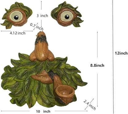 vomiceak Large Tree Face Decor Outdoor - 12 Inch Bird Feeder, Unique Old Man Tree Face Hugger Statues - Glow Eyes in Dark, Funny Garden Patio Art Statue Decor