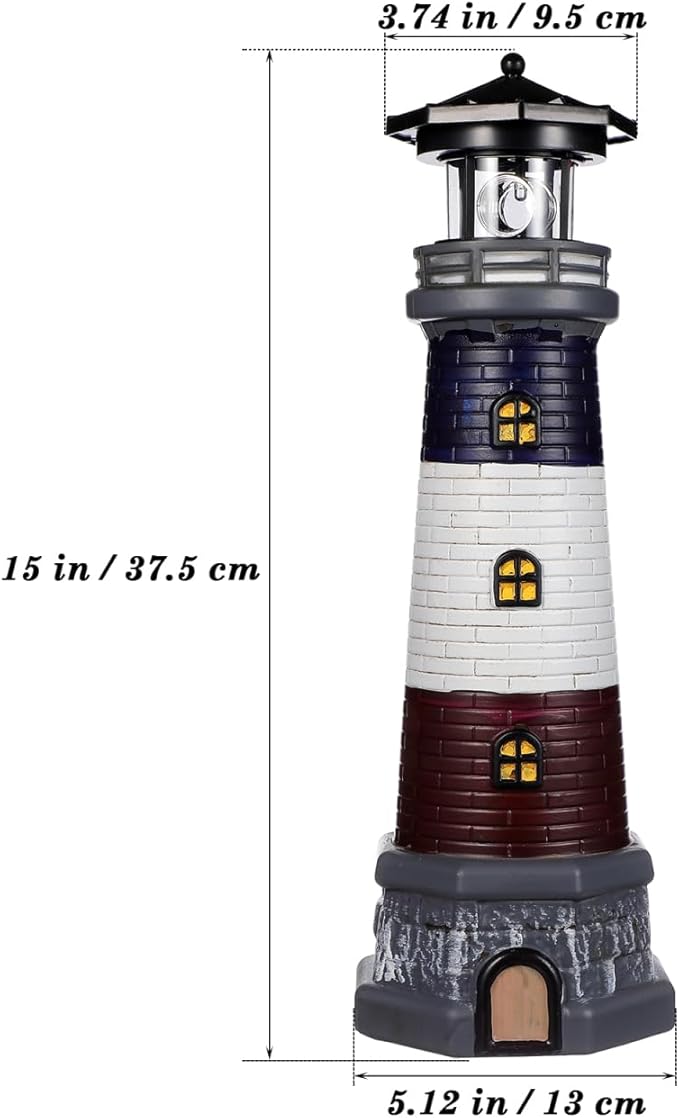 Solar Rotating Lighthouse Outdoor Lantern Garden Decor Resin Street Light - Black
