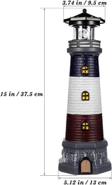 Solar Rotating Lighthouse Outdoor Lantern Garden Decor Resin Street Light - Black
