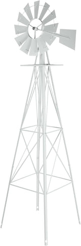 VINGLI 8FT Ornamental Windmill Backyard Garden Decoration Weather Vane, Heavy Duty Metal Wind Mill w/ 4 Legs Design,White