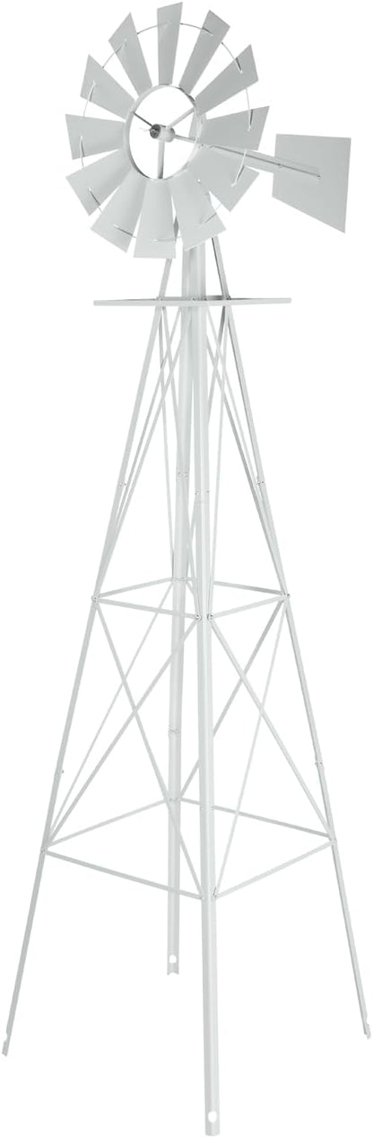 VINGLI 8FT Ornamental Windmill Backyard Garden Decoration Weather Vane, Heavy Duty Metal Wind Mill w/ 4 Legs Design,White