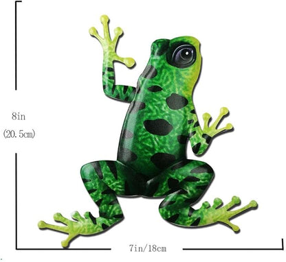 Frog Colorful Ornaments,Easy to Install,Anti-Rust Statue, Artwork Sculpture Hanging Wall Art for Outdoor Yard Fences Trees Entrance, Black Green