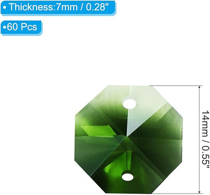PATIKIL K9 Crystal Octagon Beads 2 Holes Pendants, 60 Pack 14mm Chandelier Prisms Parts Ornaments Hanging Beads for DIY Arts Crafts Decoration, Green