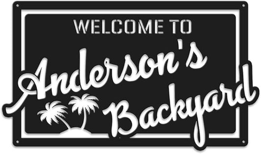 MeMate Personalized Metal Sign for Backyard, Patio, Garden, Deck, Large Outdoor Decor, Housewarming Gifts
