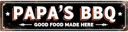 BBQ Restaurant Tin Decor 16 * 4 Inches "PAPA'S BBQ GOOD FOOD MADE HERE" Restaurant/Patio Wall Art - Retro BBQ Accent, Southern Decor, BBQ Metal Sign