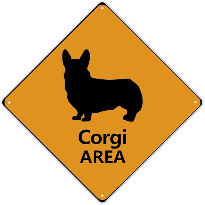 Corgi Crossing Sign Caution CorgiDog Xing Sign Street Sign Wildlife Novelty Road Fence Wall Decor Warning Metal Tin Sign For Indoor Outdoor 10x10in