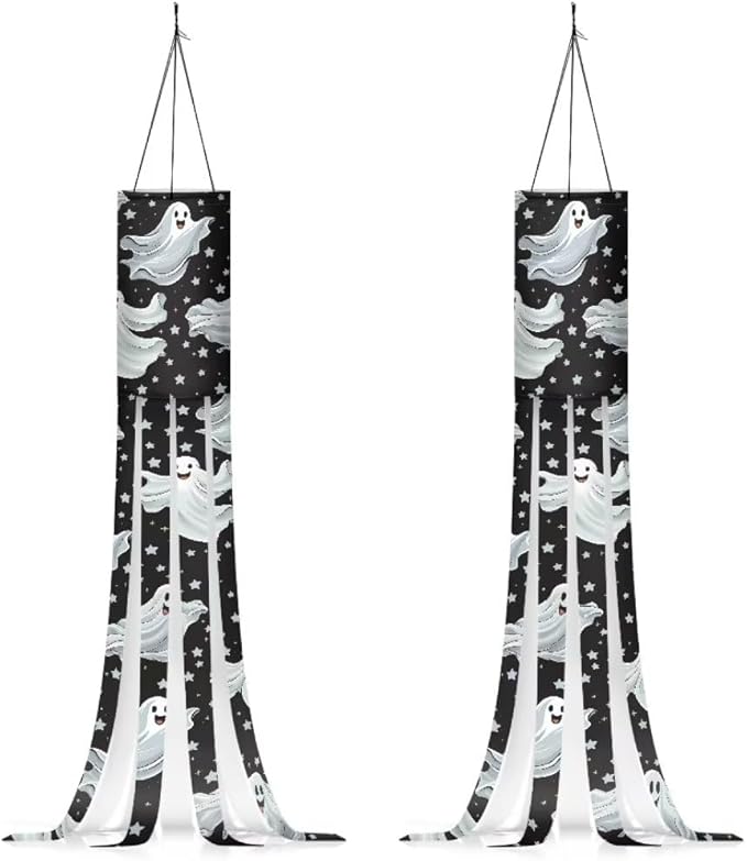 Jeiento Halloween Ghost Stars Windsock 2PCS Fahion Wind Socks for Front Yard/Patio/Lawn/Garden/Party 40 Inch Windsock