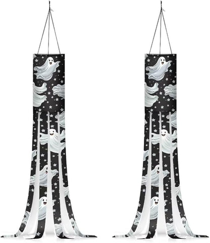 Jeiento Halloween Ghost Stars Windsock 2PCS Fahion Wind Socks for Front Yard/Patio/Lawn/Garden/Party 40 Inch Windsock