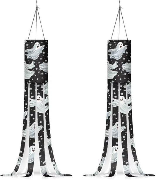 Jeiento Halloween Ghost Stars Windsock 2PCS Fahion Wind Socks for Front Yard/Patio/Lawn/Garden/Party 40 Inch Windsock