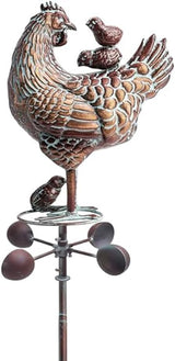 Metal Hen & Chicks Statue Wind Spinner for Yard Garden,79" 3D Large Kinetic Chicken Sculpture Garden Spinner for Outside,Antique Copper Chicken Wind Vane for Outdoor Patio Lawn Backyard Yard Art