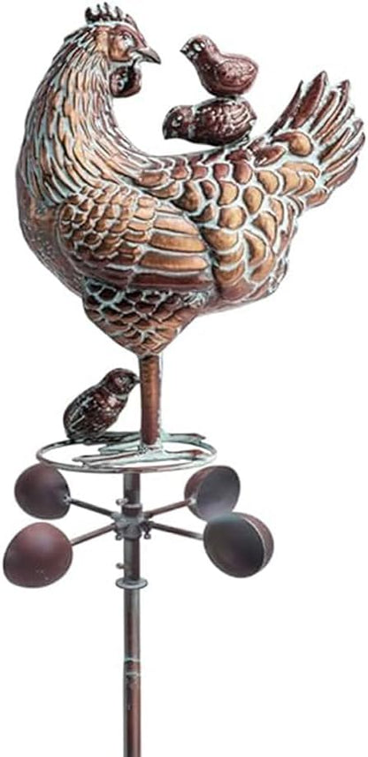 Metal Hen & Chicks Statue Wind Spinner for Yard Garden,79" 3D Large Kinetic Chicken Sculpture Garden Spinner for Outside,Antique Copper Chicken Wind Vane for Outdoor Patio Lawn Backyard Yard Art