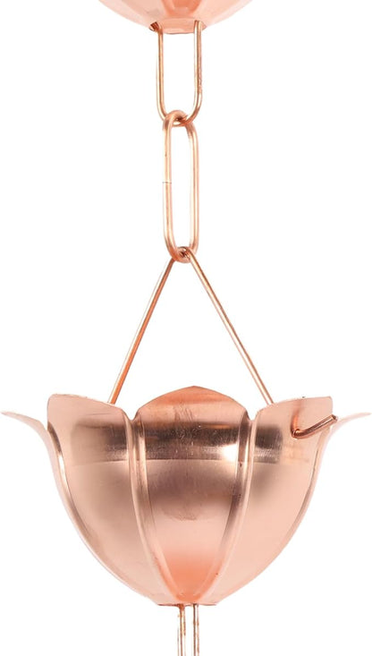 Rain Chain, Stunning Copper Flower Design, Functional Outdoor Drainage with Expandable Links for Rainwater Gutter Systems (Petal Shaped)