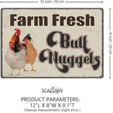 Chicken Coop Tin Sign-Farm Fresh Butt Nuggets, Vintage Metal Hanging Plaque for Egg Market Farm Barn Yard Garden Home Kitchen Bar Wall Decor Hen House Accessories Outdoor (12" x 8")