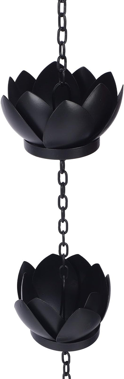 Pssopp Rain Catcher Garden Ornament, Metal Handmade Hanging Lotus Rain Chain for Gardens Porches Gazebos Decks