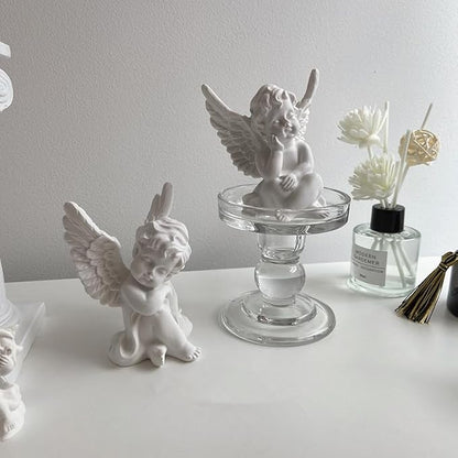 YUEOECOR 2PCS Cherubs Angels Resin Garden Statue Figurine, Adorable Angel Sculpture Memorial Statue Indoor Outdoor Home Garden Decoration (B 2PCS White)