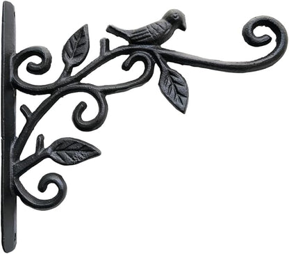 KiaoTime Cast Iron Metal 9.5" Hanging Planter Flower Pots Bracket Bird Feeder Hook Wind Chime Lanterms Hanger with Double Sided Bird for Indoor Outdoor Wall Fence Deck Trees Patio Garden Post Arm