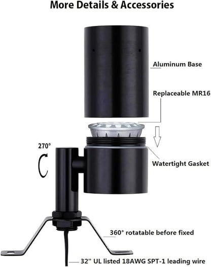 Landscape Lighting Tree Light Outdoor Moonlight,Replaceable Low Voltage MR16 LED Aluminum Housing for Directional Wall Patio Mounted Post Fence Lights Bronze Finish 4 Packs