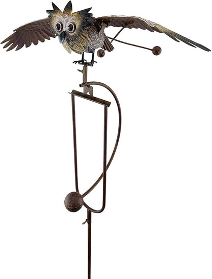 Red Carpet Studios Garden Stake Yard Art Metal and Glass Balance Rocker with Stake, 20-Inches, Flying Owl