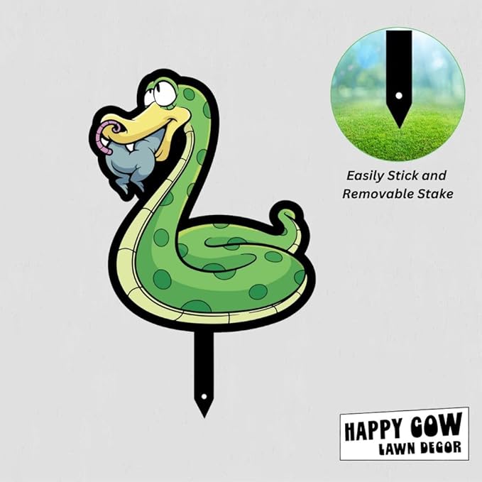 Garden Outdoor Small Metal Art 7"x 6" Weather Resistant Lawn Ornaments Sturdy Stakes Yard Sign Decoration for Patio (Hungry Snake)