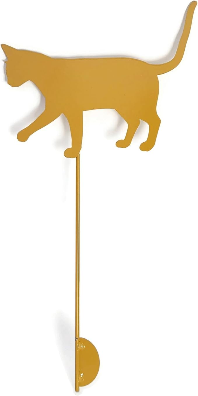 Pets and Farm Animals Metal Garden Landscape Stake (11.5" Wide Cat on Stake, Dark Yellow)