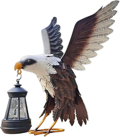 Outdoor Eagle Garden Statue with Solar Lantern, Hand Painted Iron Art Sculpture, Waterproof Yard Decor for Patio, Lawn, Courtyard and Holiday, Ideal Gift for Garden Decoration Lovers