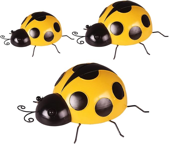 LIOOBO 3pcs Garden Ladybug Decorations Iron Ladybug Ornament Simulated Decors for Room Decor